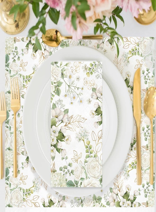 IANFEPH 100 PCS White Floral Paper Napkins 3 Ply Disposable Hand Towels for Bathroom Spring Flowers Guest Napkins Greenery Floral Dinner Napkin Decor for Wedding Bridal Baby Shower Birthday Tea Party - Image 2